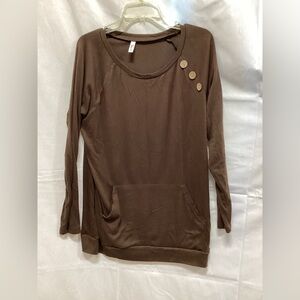 Brown Button-Accent Women's Top